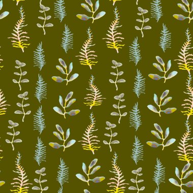 Vektör minimalist, çiçekli, dikey yeşil, sarı, kahverengi suluboya yaprakları yosun yeşili arka planda. Albümler, albümler, defter kapakları, yaz ve sonbahar projeleri için. Ayrıca...