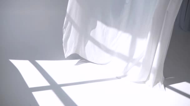 Tissu Transparent Blanc Flotte Dans Vent Longs Rideaux Blancs Dans — Video