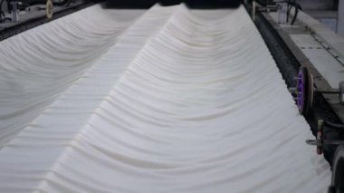 Arabalarda kumaş dokuma. Fabrikadaki ipliklerden kumaş üretimi. Tekstil fabrikası endüstrisi. Kumaş yapan makineler. Fabrikada iplik döndürme makinesi. Endüstriyel iplik dönüyor. Fabrika ortamında otomatik iplik üretimi