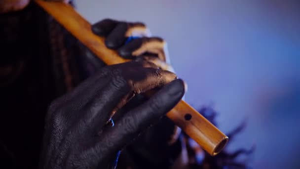 Τέρας Του Διαβόλου Παίζει Φλάουτο Ένας Μυστικιστής Τρομακτική Μάσκα Σκοτεινό — Αρχείο Βίντεο