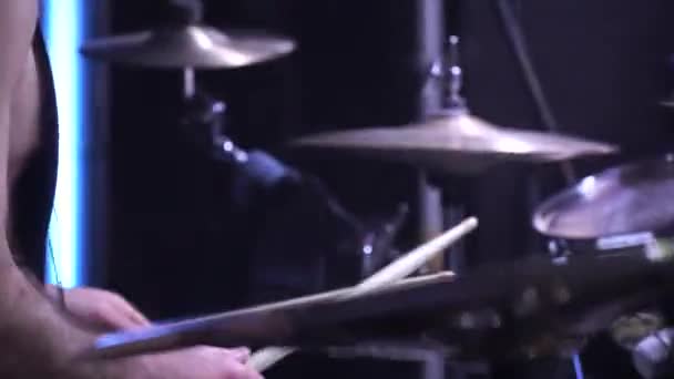 Drummer Cool Plays Rock Concert Drummer Beats Drums Stage Drummer — Stock Video
