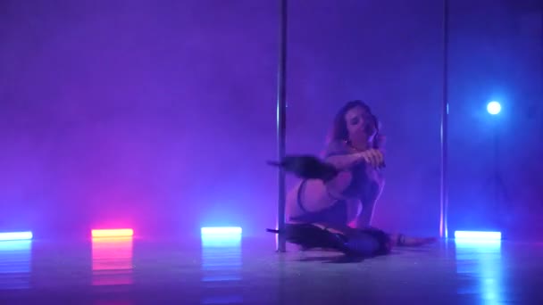 Sexy Woman Dances Pole Dance Disco Club Erotic Dance Pole — Stock Video