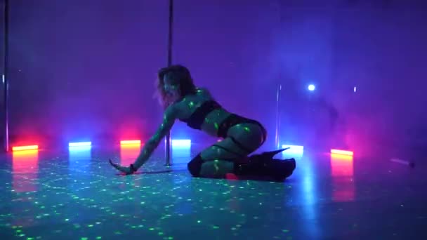 Sexy Frau Tanzt Einen Pole Dance Einer Diskothek Erotischer Tanz — Stockvideo