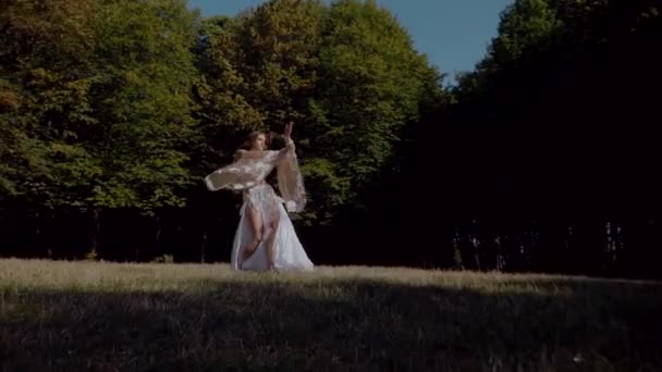 Ormanda Göbek Dansı Yapan Bir Kız Doğulu Dansı Ağır Çekim — Stok video