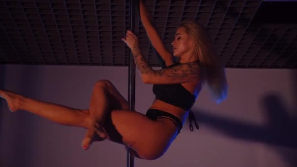 Eine Schöne Frau Tanzt Einen Stangentanz Zeitlupenschießen Erotischer Tanz Auf — Stockvideo