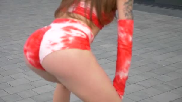 Frau Rot Orangen Bikini Twerking Eine Bikini Gekleidete Frau Tanzt — Stockvideo