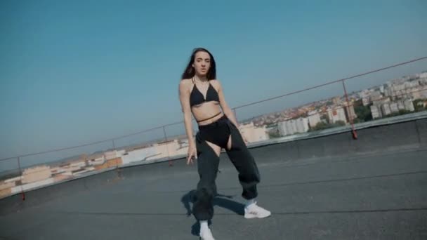 Tjej Baddräkt Dansar Taket Booty Dance Booty Shake Twerk High — Stockvideo
