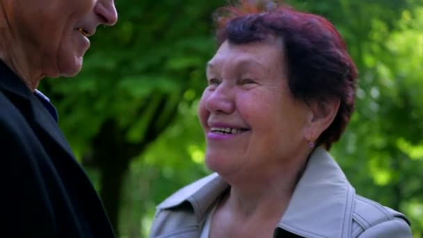 Starsza Para Spacerująca Pokojowo Parku Mężczyzna Kobieta Cieszący Się Spokojnym — Wideo stockowe