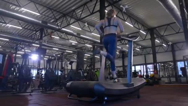 Γυναίκα Εκτελεί Σωματικές Ασκήσεις Στο Γυμναστήριο Γυναίκα Κάνει Βαρείς Καταλήψεις — Αρχείο Βίντεο