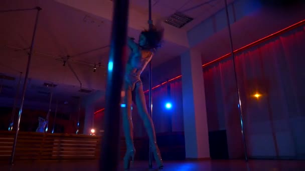 Seksowna Kobieta Tańczy Taniec Rurze Klubie Disco Taniec Erotyczny Rurze — Wideo stockowe