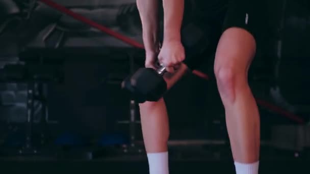 Ein Mädchen Fitnessstudio Trainiert Mit Hanteln Sexy Frau Modell Ist — Stockvideo