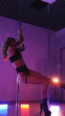 Dikey. Seksi kadın disko kulübünde direk dansı yapıyor. Direğin üstünde erotik dans. Egzotik direk dansı, striptizci, direk sporu, direk sanatı. Duman makinesi, lazer..