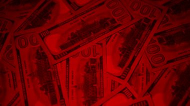 Bir dizi kağıt para dönüyor. Taze basılmış banknotlar. Bir Amerikan doları koleksiyonu, zenginliğin ve fırsatların sembolü. Dolar, Amerikan para biriminde birbirine karışmış. Çeşitli mezheplerin yakın plan görüntüsü