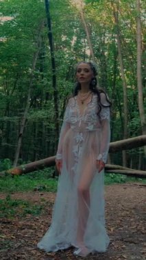 Dikey. Ormanda şeffaf beyaz elbiseli yalnız, çekici bir kadın. Çekici Dryad ya da Orman Perisi ruhani ve zarif bir şekilde ormanda geziniyor. Çıplak ayaklı orman perisi. Mavka Naiad Masalda