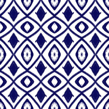 Ikat nakış. Geometrik etnik oryantal desensiz desenli soyut vektör çizimi. Doku, kumaş, giysi, ambalaj, süsleme, gömlek kuyruğu, iz.