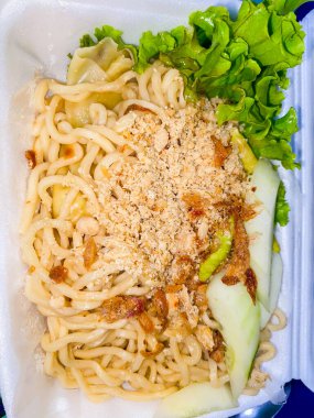 'Tavuk Eriştesi' beyaz sterefomda. Tipik Endonezya eriştesi..