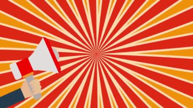 El ele tutuşan megafon, bilgi, konuşmacı, arka plan animasyonu, hareket grafikleri