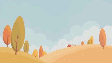 Sonbahar ormanı arka planında portakal ağaçları ve sarı yapraklar.