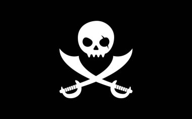 İki Kılıçlı Korsanlar Kara Arkaplan Logo Vektörü İllüstrasyonu