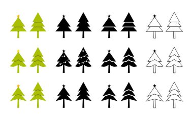 Noel ağacı koleksiyonu, beyaz arkaplanda izole edilmiş basit ve modern düz stil vektör tasarımı.