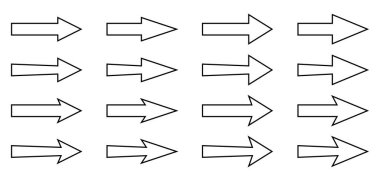 çizgi sanat ok simgesi seti, ok vektör koleksiyonu. Basit ve modern şekil oku.