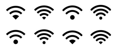 İnternet sembolleri kablosuz ağ simgesi seti. Beyaz arkaplanda izole edilmiş vektör. Uygulama, web için tasarım.
