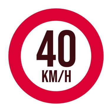 Hız limiti trafik işareti uyarısı, vektör beyaz arkaplanda izole edildi. Sürücüler veya sürücüler için yol işareti tasarımı