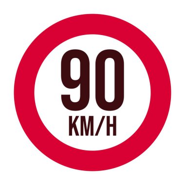 Hız limiti trafik işareti uyarısı, vektör beyaz arkaplanda izole edildi. Sürücüler veya sürücüler için yol işareti tasarımı