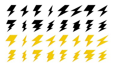 Şimşek simgesi koleksiyonu, beyaz arkaplanda izole edilmiş vektör. Basit ve modern tasarım. elektrik sembolü.