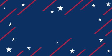 Amerikan Tatil Arkaplanı Mavi, Beyaz, Kırmızı ve Yıldız Simgeleri. Ücretsiz Kopya Alanı Tasarımı. Pankartlar, Kartlar, Posterler, Sosyal Medya, Web için Vektör.