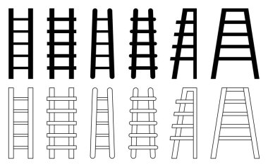 Merdivenler ikon yerleştirildi. Basit siluet ve çizgi tasarımı izole edildi. düzenlenebilir vektör.