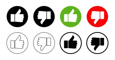 Sevilen ve sevilmeyen el simgeleri koleksiyonu. Moda vektörü beyaz arkaplanda izole edildi. Uygulama, web, poster tasarımı.