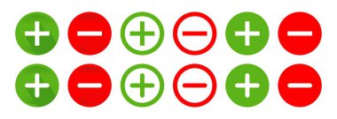 Yeşil ve Kırmızı Pozitif ve Olumsuz Simgeler kümesi. Olumlu ve Olumsuz Düğmeler. Beyaz arka planda izole edilmiş vektör. Tasarım Düzenlenebilir
