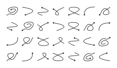 El Çizimi Basit Ok Simgeleri seti. Beyaz Arkaplan 'da izole edilmiş vektör. Tasarım düzenlenebilir