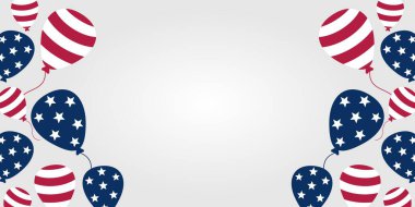 Amerikan bayrağı ve balon süslemeleriyle Amerikan ulusal bayramı geçmişi. Pankart için tasarım, tebrik kartı, davetiye, sosyal medya, internet. boş kopyalama alanı
