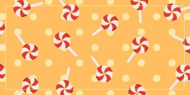 Sarı arka planda, lolipop ikonlu, pürüzsüz Noel deseni. afiş, poster, tebrik kartı, sosyal medya tasarımı.
