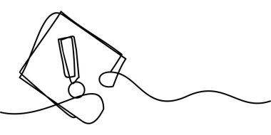 Uyarı işareti sembolünün sürekli çizimi. soyut çizgi çizimi