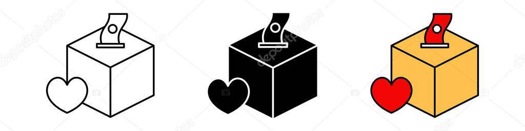 Donation box icon set with heart symbol. modern design isolated on white background.