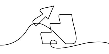 Merdiven sembolünün sürekli çizimi ve yukarı doğru ok. soyut çizgi çizimi