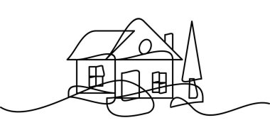 Ağaclı ev sembolünün aralıksız çizimi. soyut çizgi çizimi