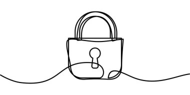 Kilit kilidi sembolünün sürekli çizimi. soyut çizgi çizimi