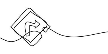 Sağa dönüş trafik işareti sembolünün aralıksız çizimi. soyut çizgi çizimi