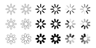 Simge seti, dairesel şekiller yükleniyor. Bekleyen zaman sembolleri. Uygulamalar, posterler ve web için tasarım.