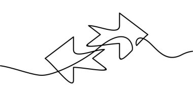 Sol ve sağ ok sembolünün sürekli çizimi. soyut çizgi çizimi