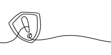 Kalkan ünlem sembolünün aralıksız çizimi. soyut çizgi çizimi