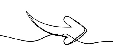 Sağa doğru kıvrılan ok sembolünün sürekli çizimi. soyut çizgi çizimi