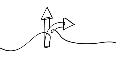 Kesişen yolların ok sembolünün sürekli çizimi. soyut çizgi çizimi