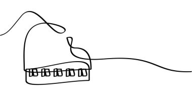 Büyük piyano enstrüman sembolünün kesintisiz çizimi. soyut çizgi çizimi