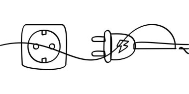Elektrik prizi sembolünün aralıksız çizimi. Fiş soketinin soyut çizgisi çizimi