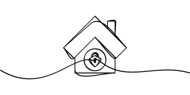 Ev güvenliği sembolünün aralıksız çizimi. soyut çizgi çizimi